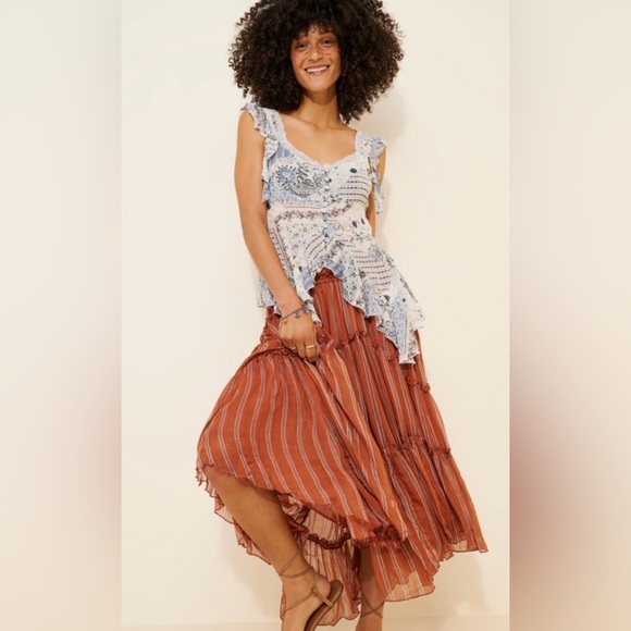 Free People One ember stripe midi skirt sz M - Picture 3 of 8